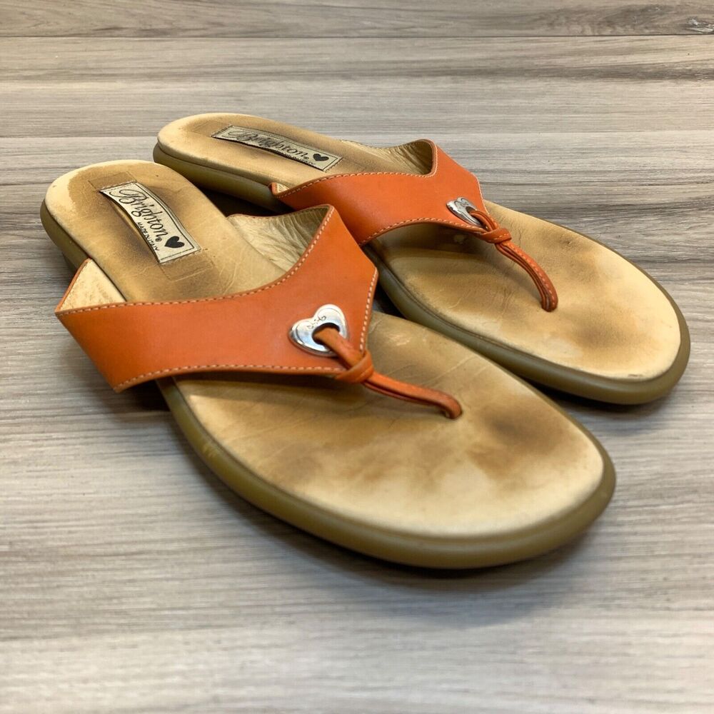 Brighton Sandals 8M‎ JoJo Orange Leather Heart Thongs Flip Flip Sandals
